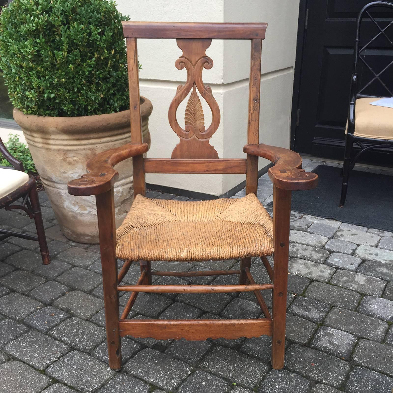 18th-19th Century Provencial Italian Chair, Walnut with Rush Seat 4