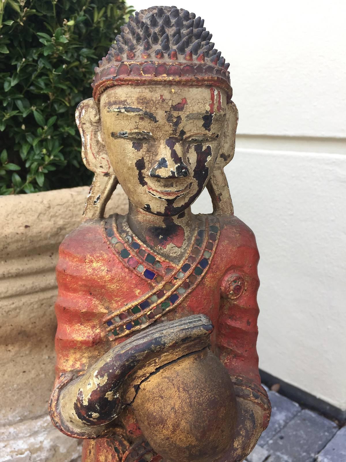Teak 20th Century Burmese Carved Wood Figure of Buddha