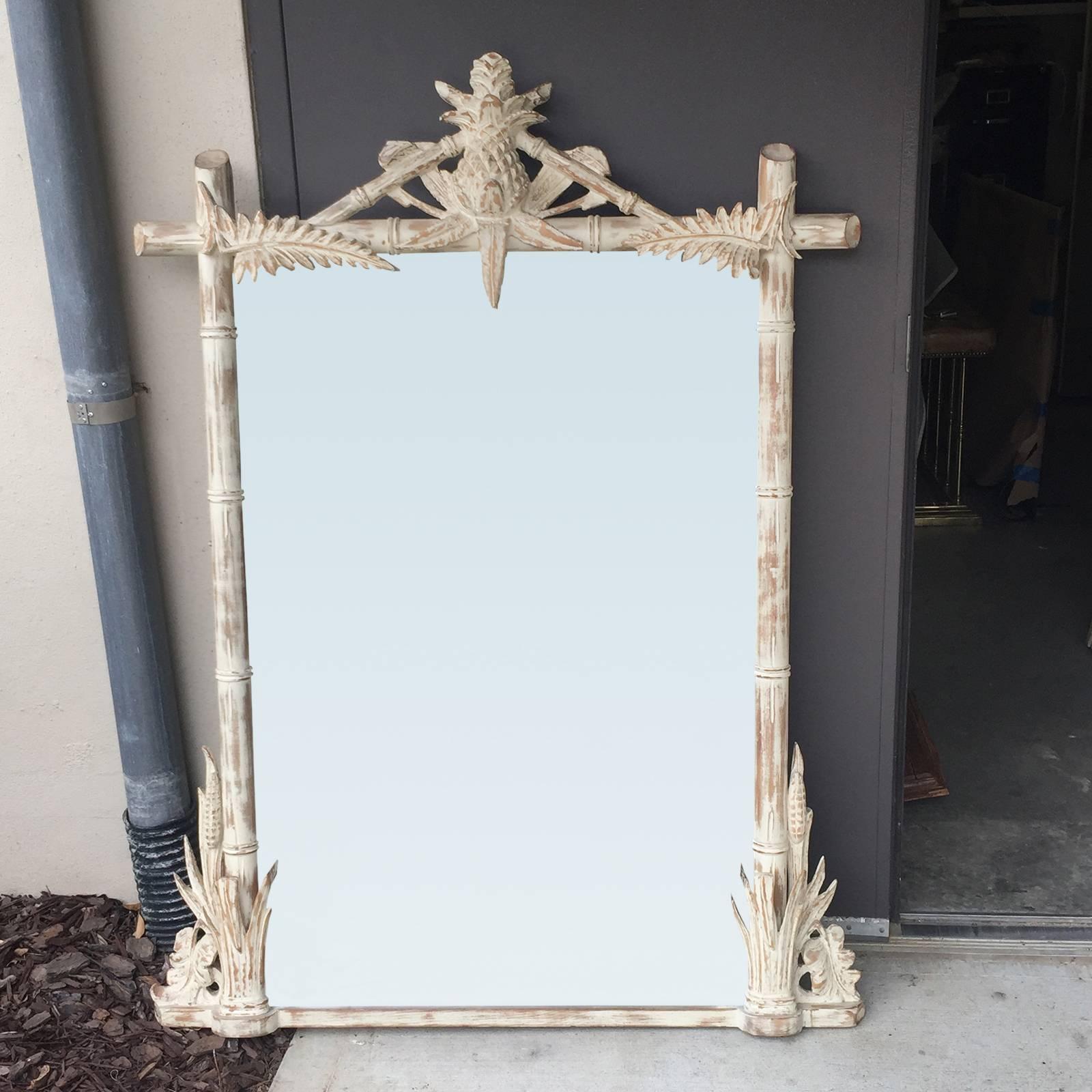 Large Faux Bamboo Mirror with Pineapple, circa 1970 4