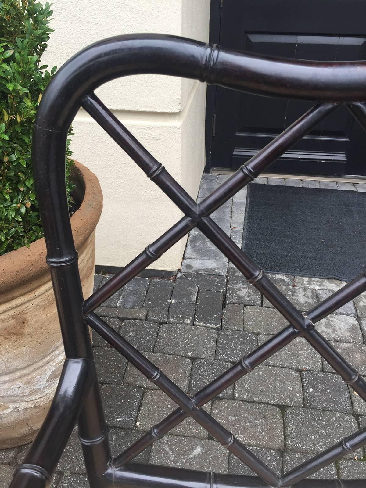 Pair of Faux Bamboo Black Armchairs, circa 1940s-1950s In Good Condition In Atlanta, GA