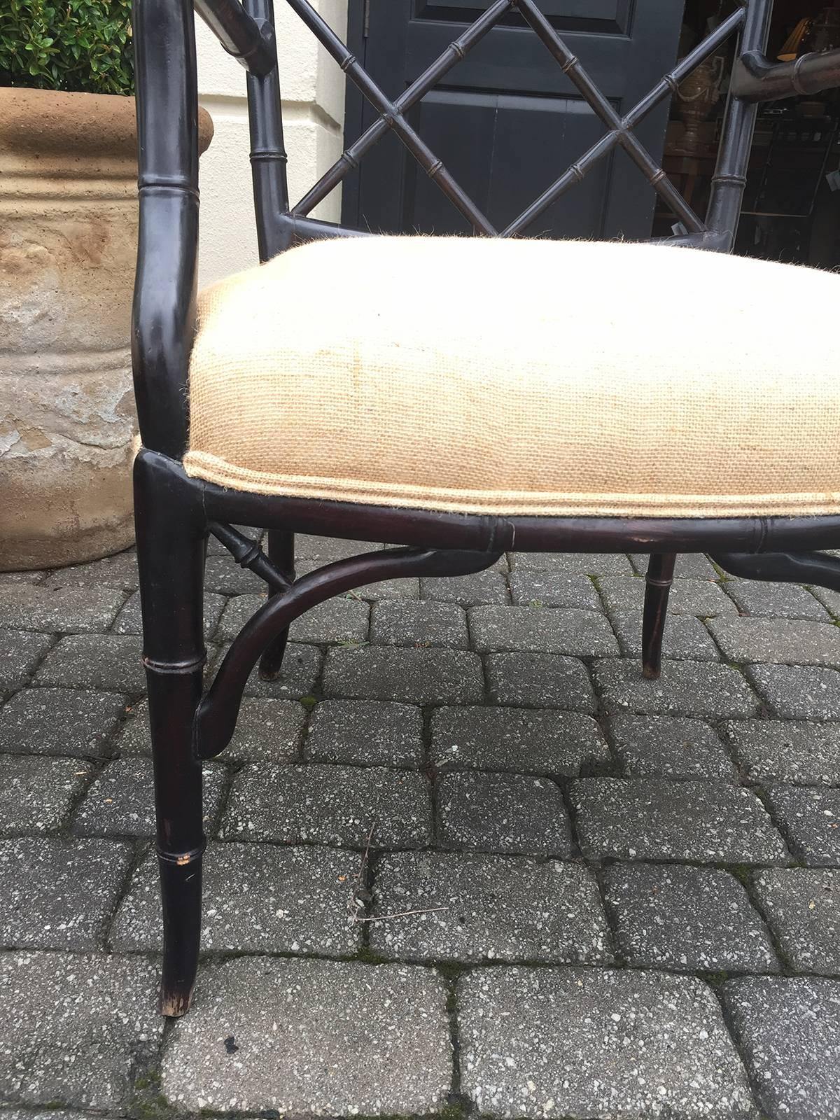 Pair of Faux Bamboo Black Armchairs, circa 1940s-1950s 1