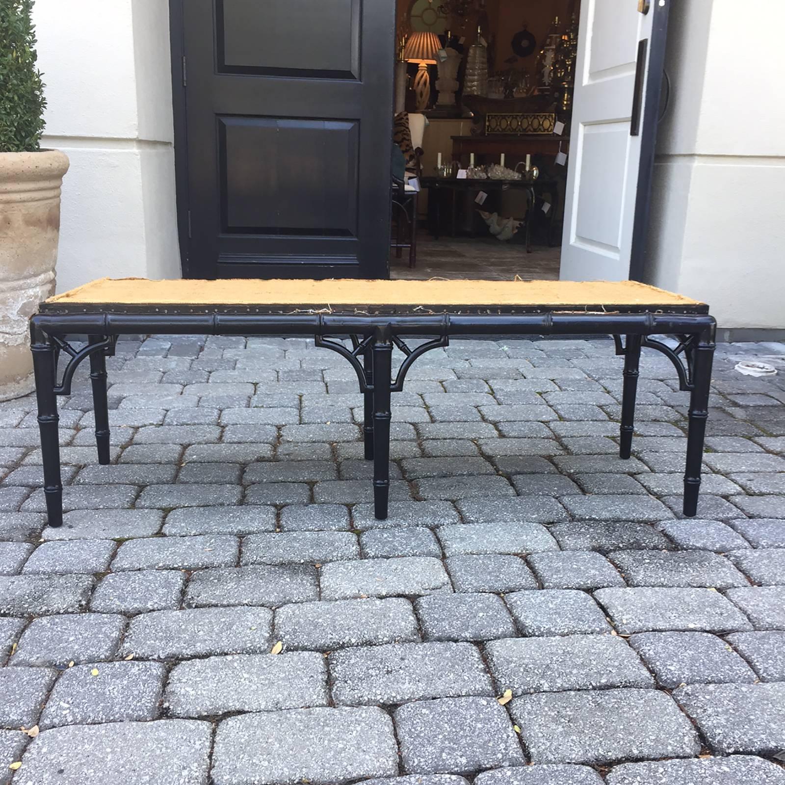 American Mid-20th Century Faux Ebonized Bamboo Bench 3