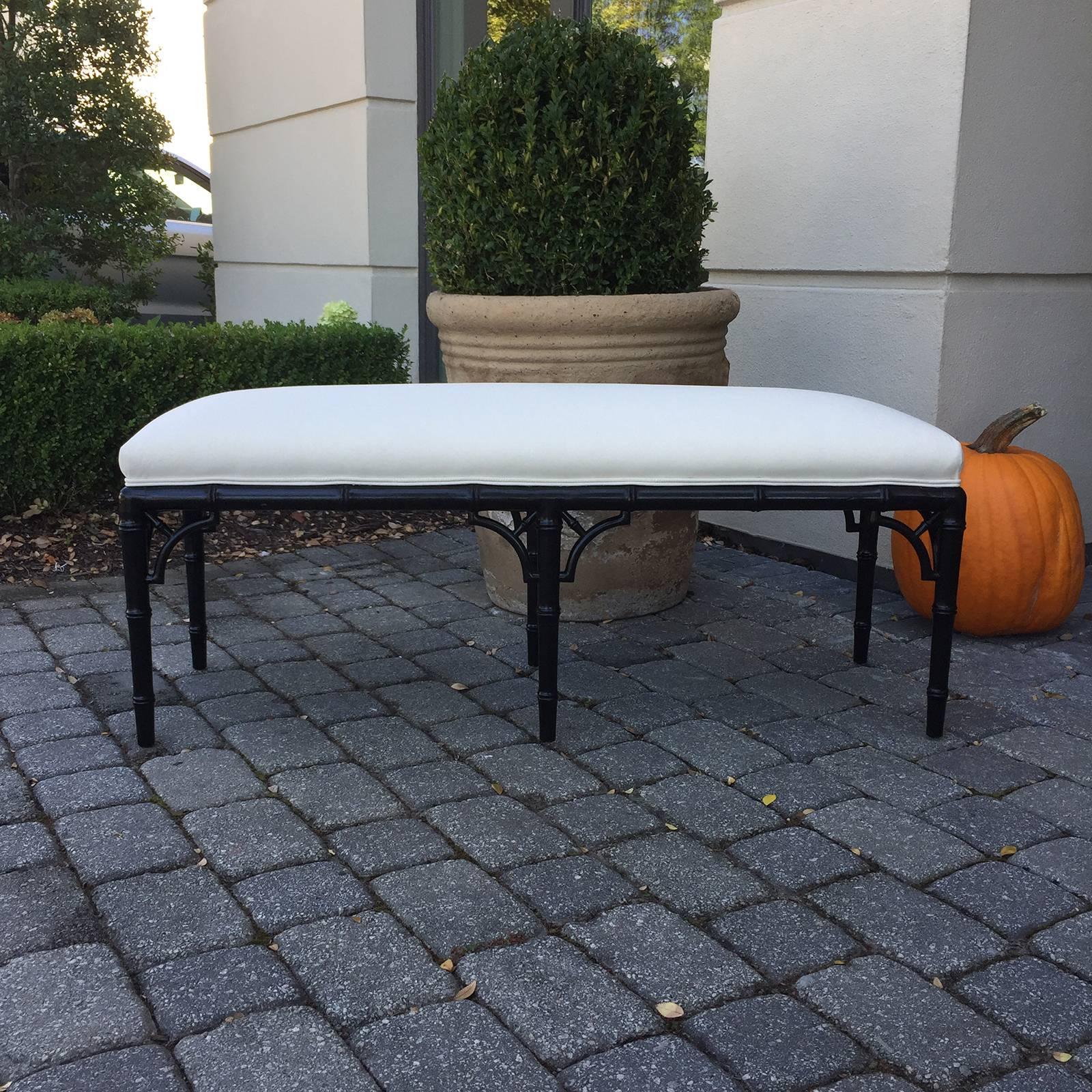 American Mid-20th Century Faux Ebonized Bamboo Bench 4