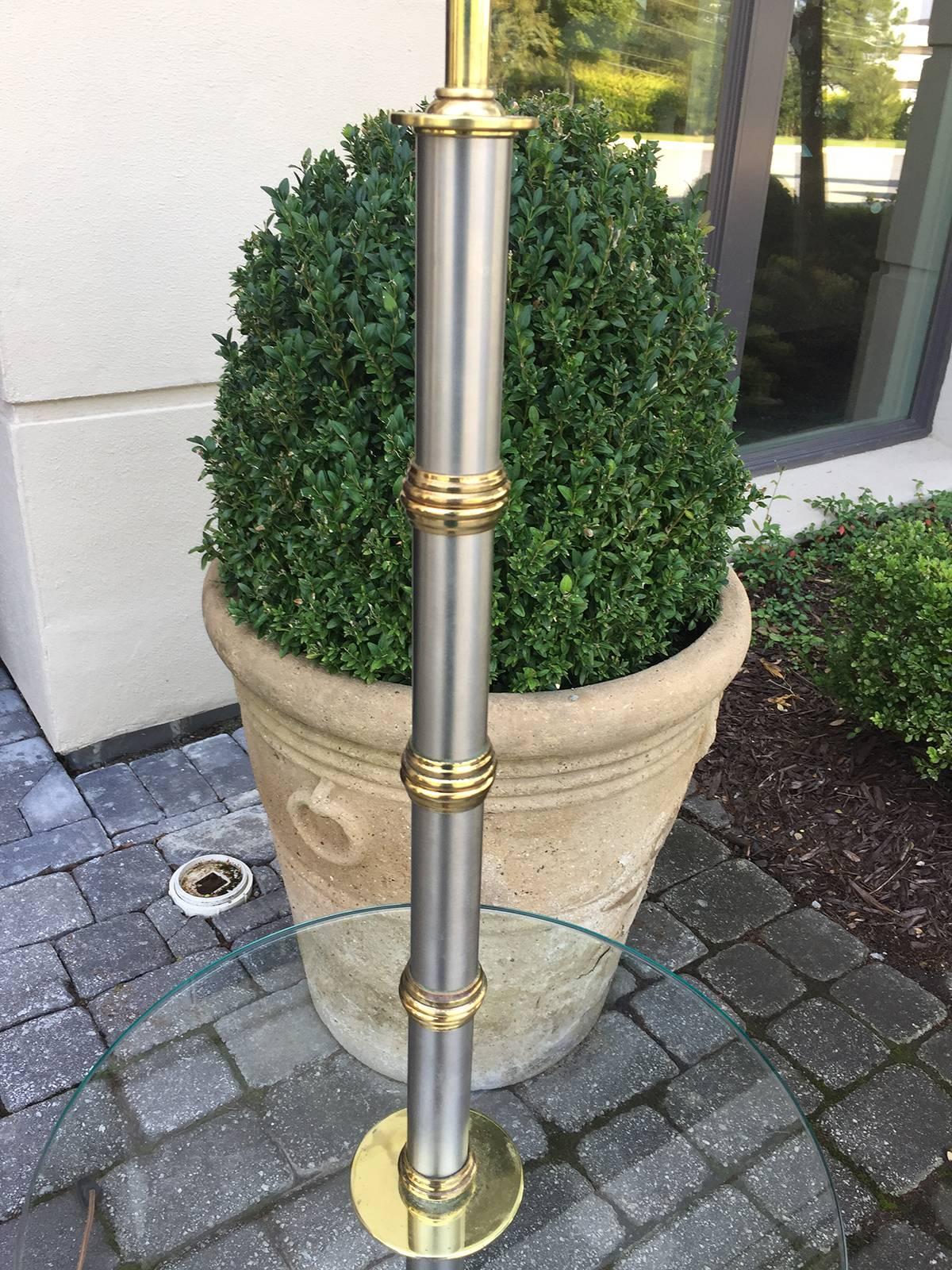 Brass and Steel Floor Lamp with Table, circa 1970 In Good Condition In Atlanta, GA