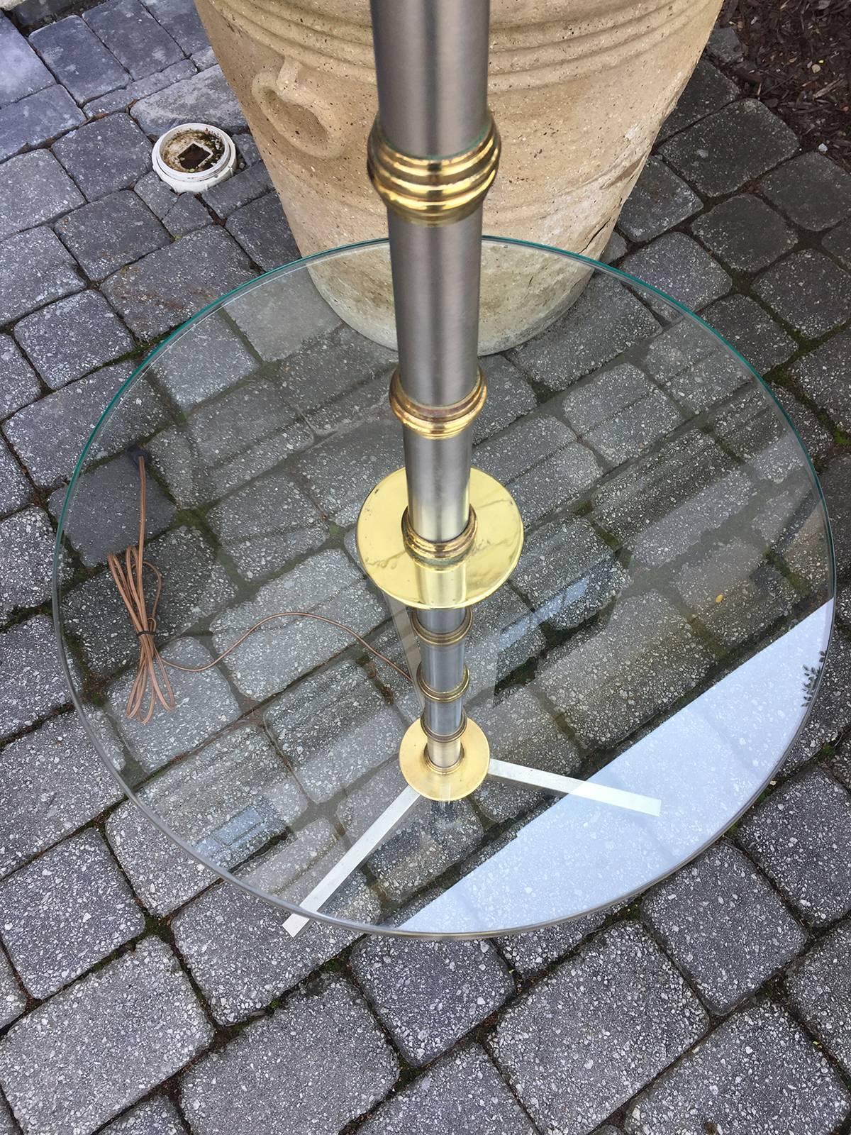 Late 20th Century Brass and Steel Floor Lamp with Table, circa 1970