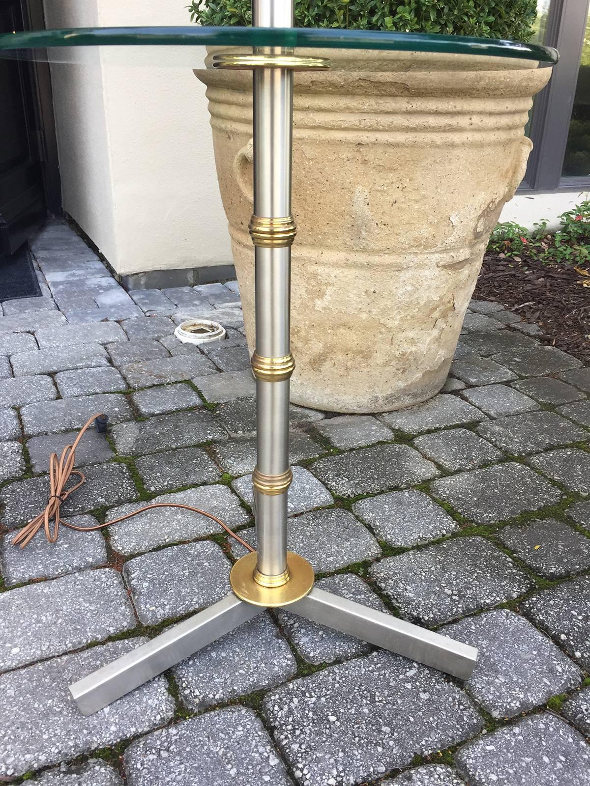 Brass and Steel Floor Lamp with Table, circa 1970 1