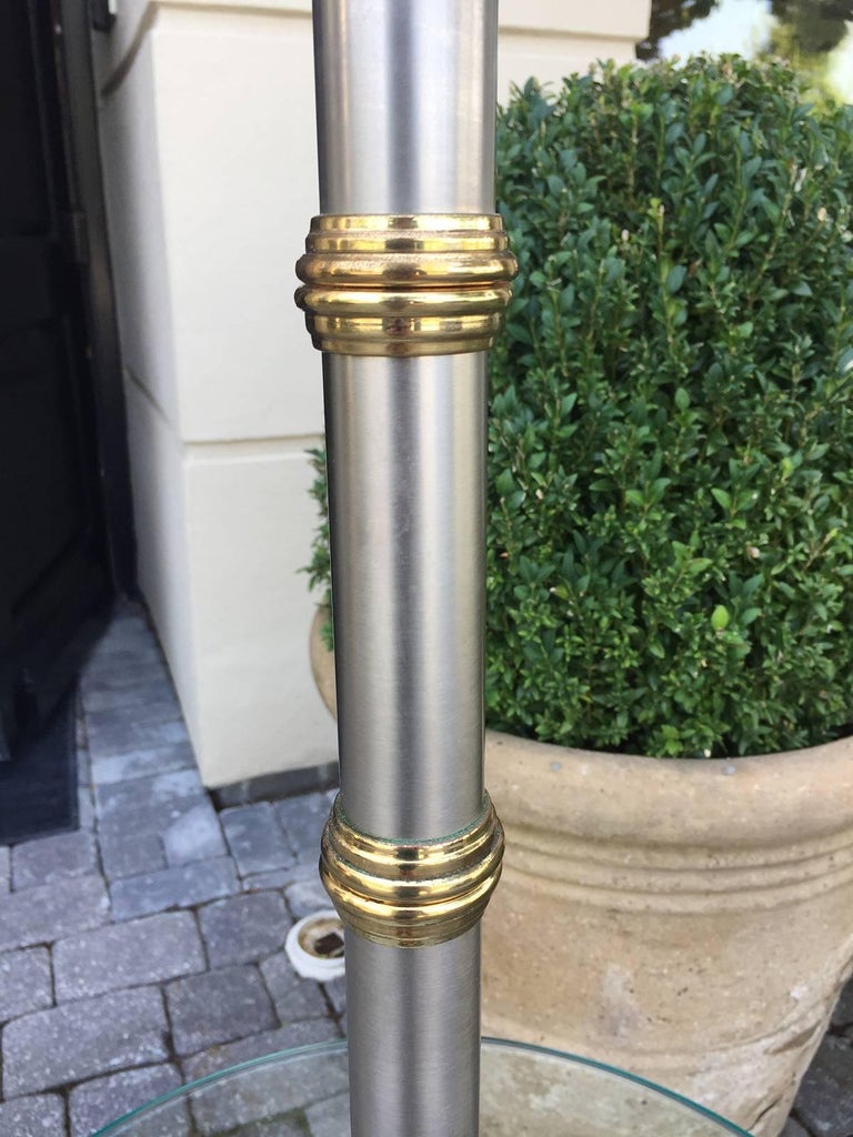 Brass and Steel Floor Lamp with Table, circa 1970 For Sale ...