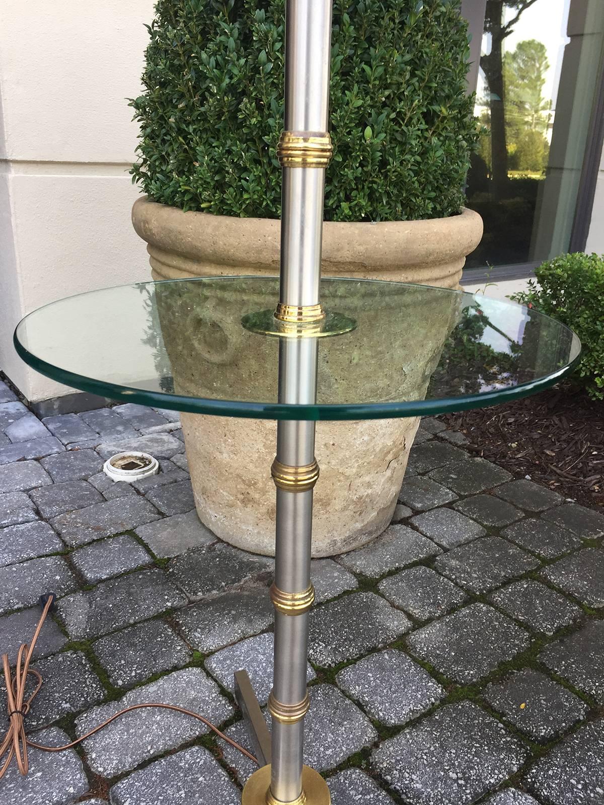 Brass and Steel Floor Lamp with Table, circa 1970 3