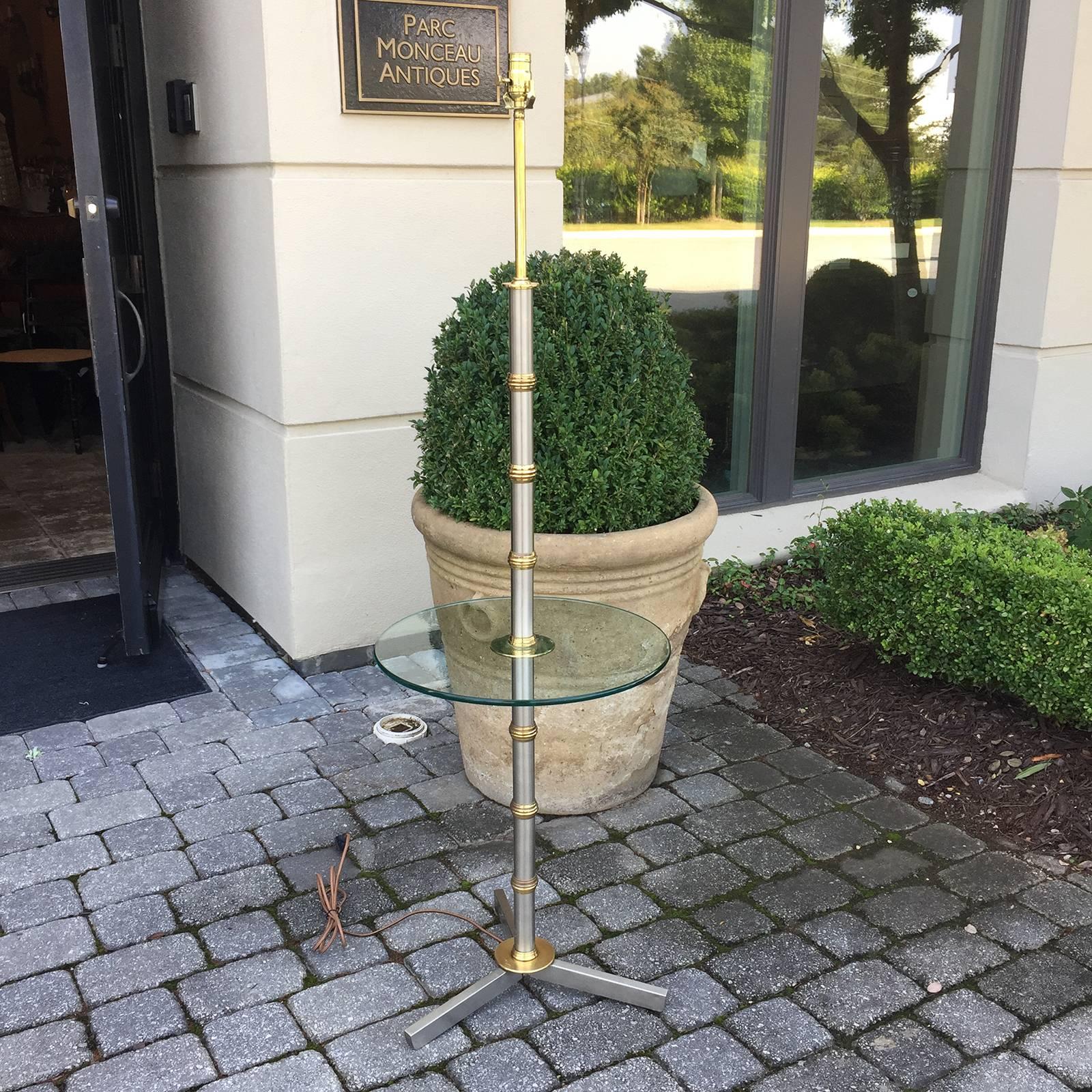 Brass and Steel Floor Lamp with Table, circa 1970 4
