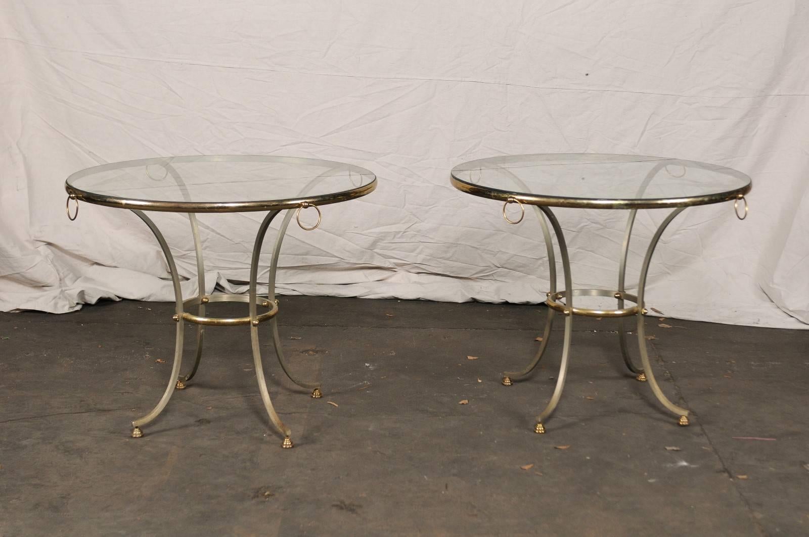 Pair of Large-Scale 20th Century Steel & Brass Gueridons in the Style of Jansen 5