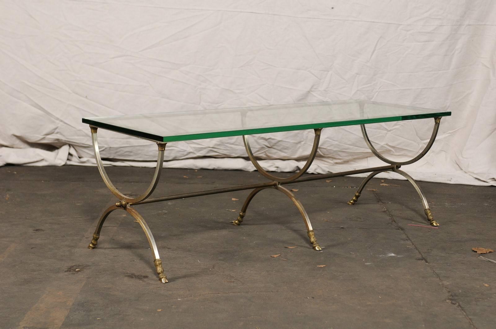 Large-scale, circa 1970s steel and brass coffee table  in Style of Jansen, Base Only