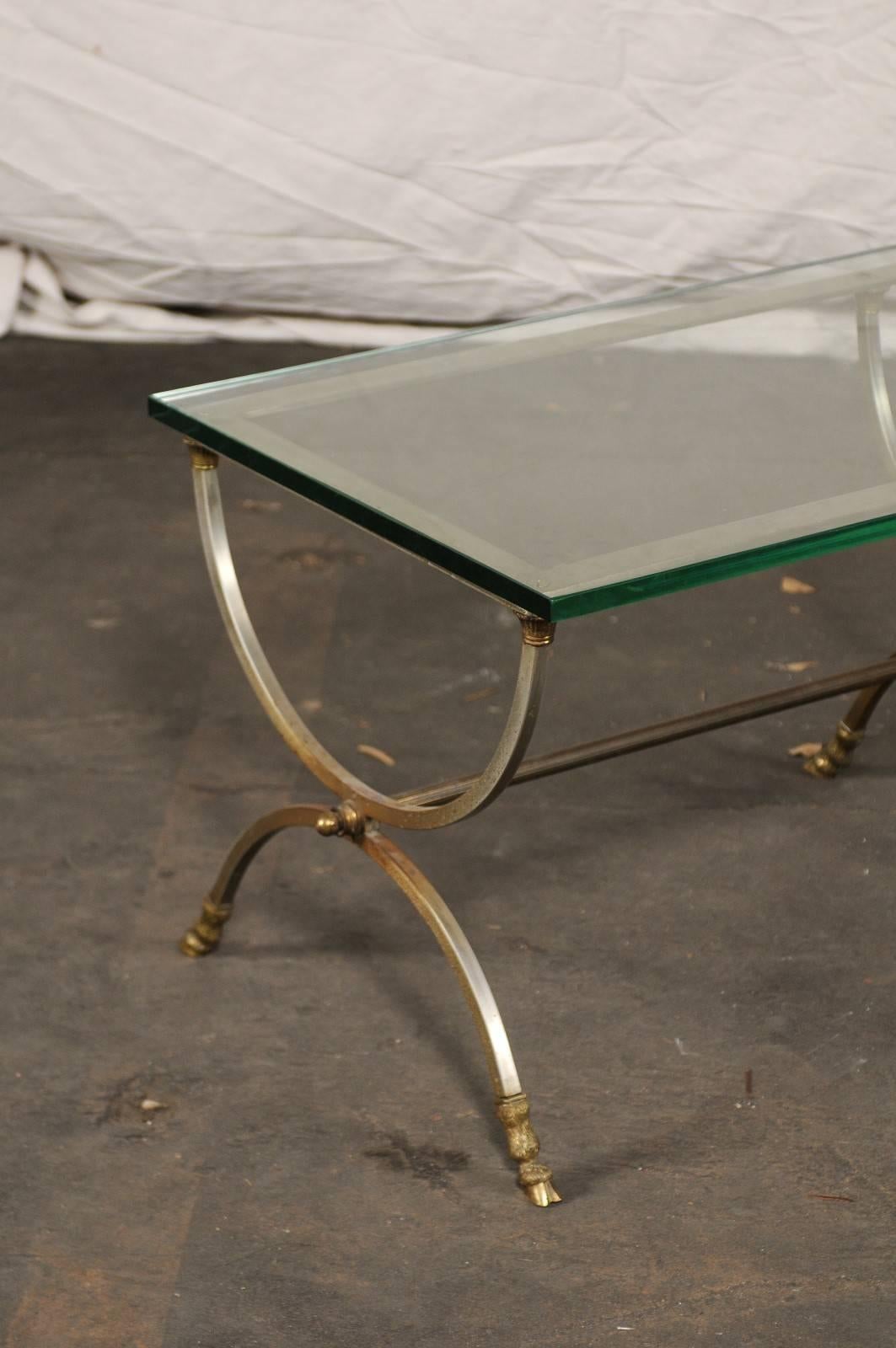 French Large-Scale Steel and Brass Coffee Table  in Style of Jansen , Base Only