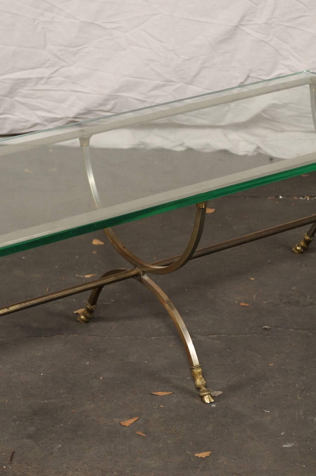 Large-Scale Steel and Brass Coffee Table  in Style of Jansen , Base Only In Good Condition In Atlanta, GA