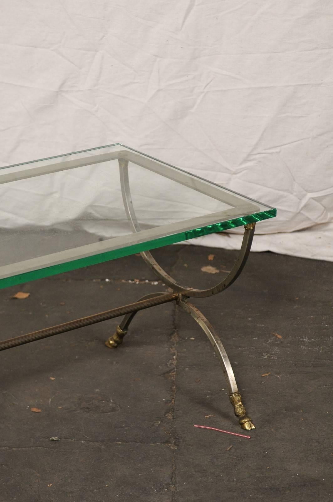 Late 20th Century Large-Scale Steel and Brass Coffee Table  in Style of Jansen , Base Only