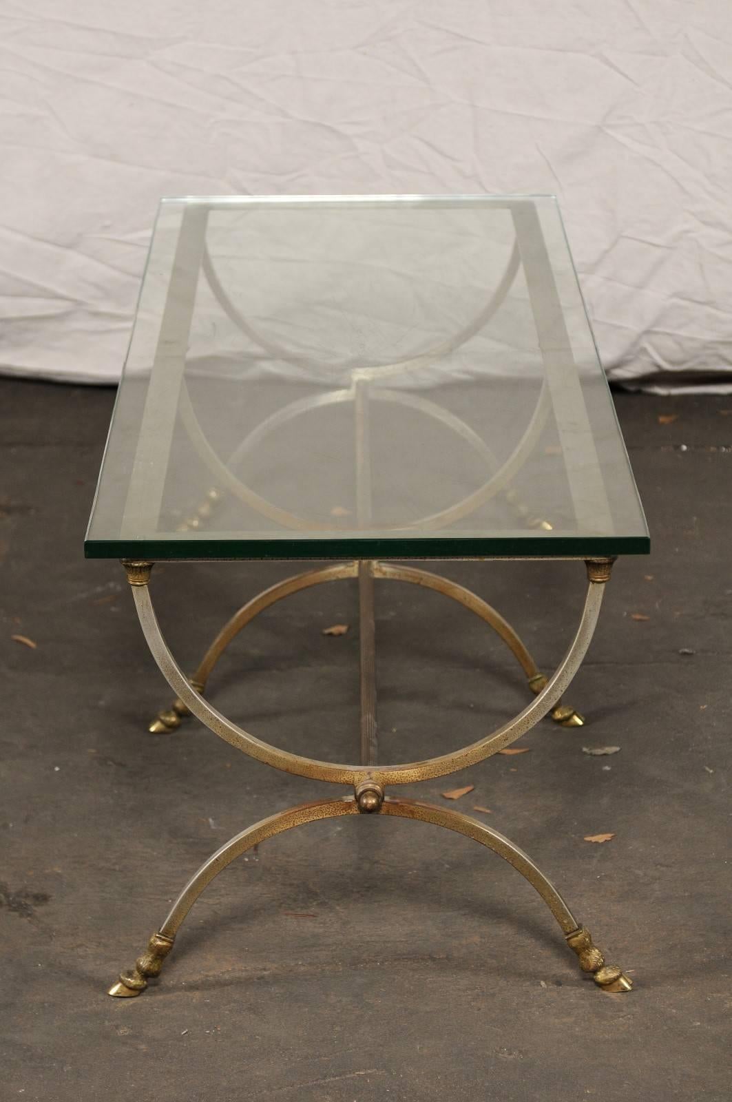 Large-Scale Steel and Brass Coffee Table  in Style of Jansen , Base Only 2
