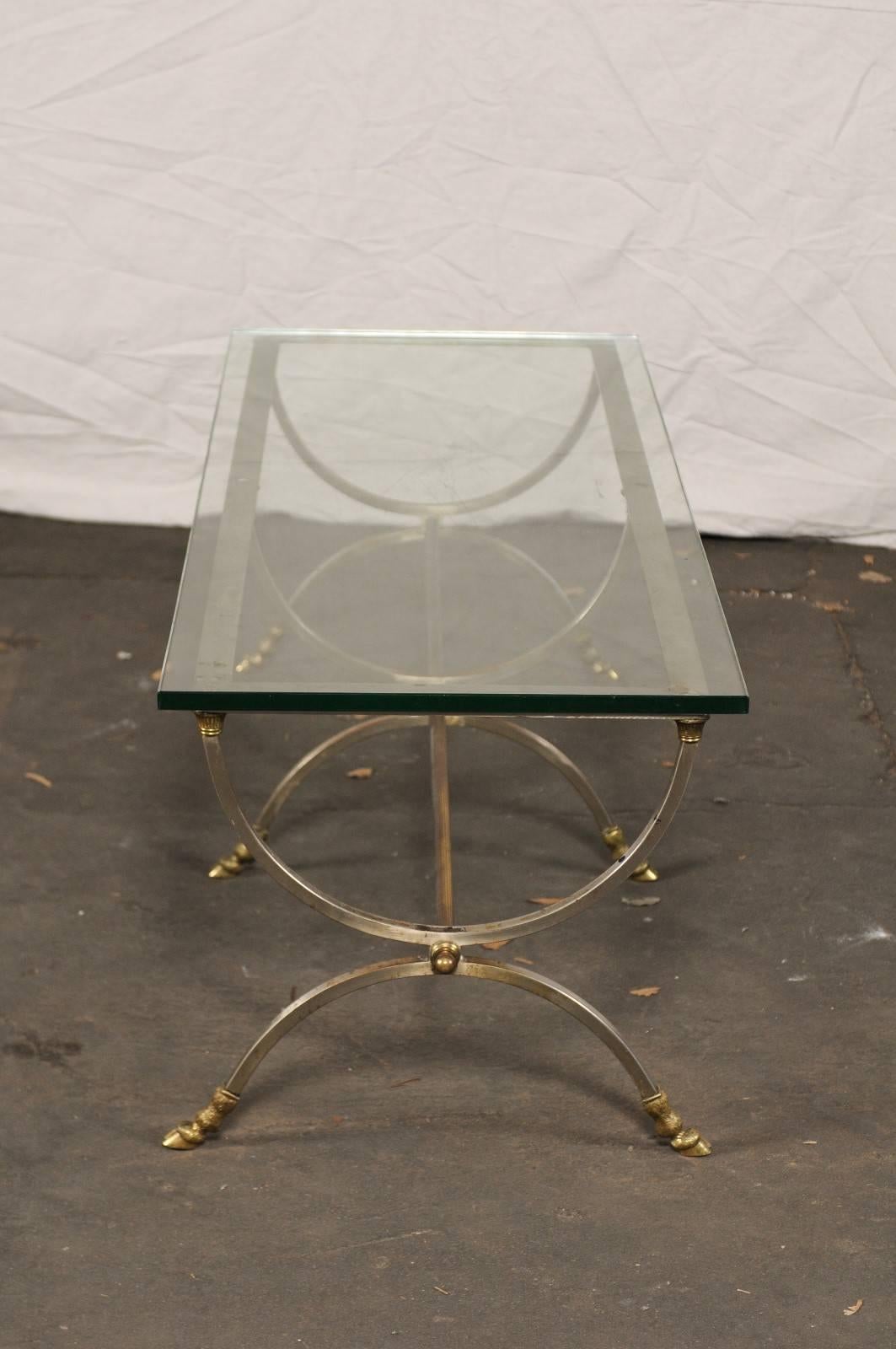 Large-Scale Steel and Brass Coffee Table  in Style of Jansen , Base Only 4