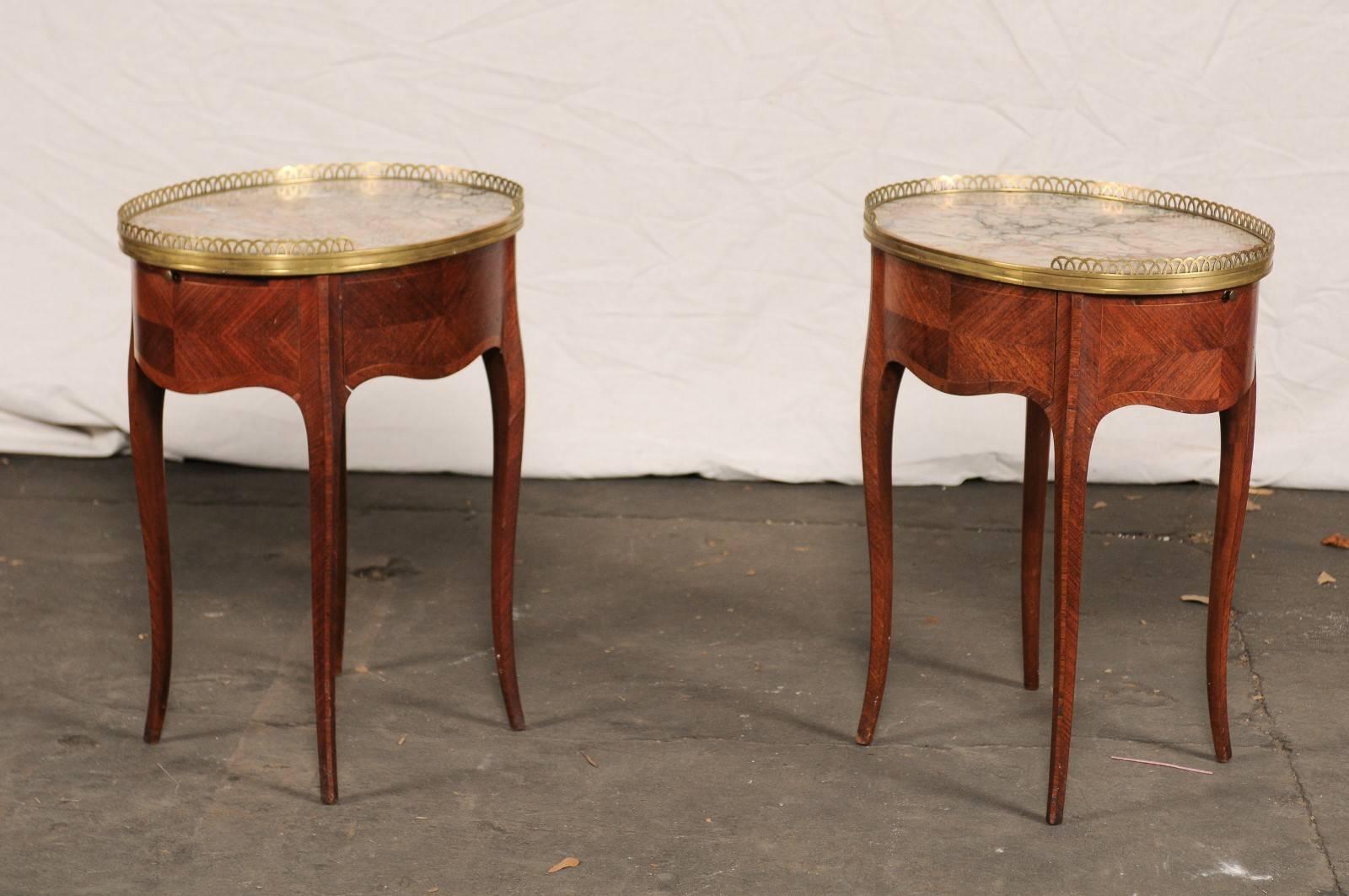 Pair of circa 1900 French Marble-Top, Bronze Gallery Tables with Drawers 2
