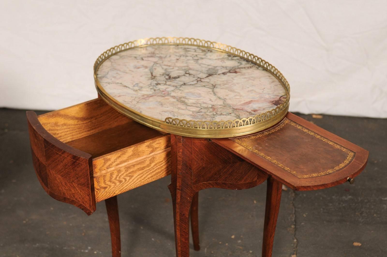 Pair of circa 1900 French Marble-Top, Bronze Gallery Tables with Drawers 3