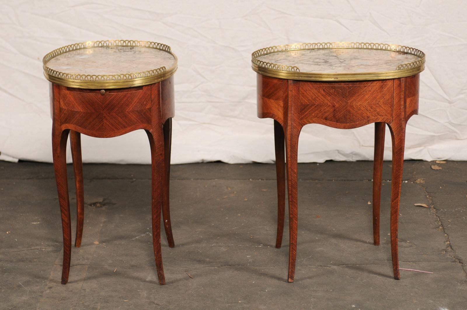 Pair of circa 1900 French Marble-Top, Bronze Gallery Tables with Drawers 5