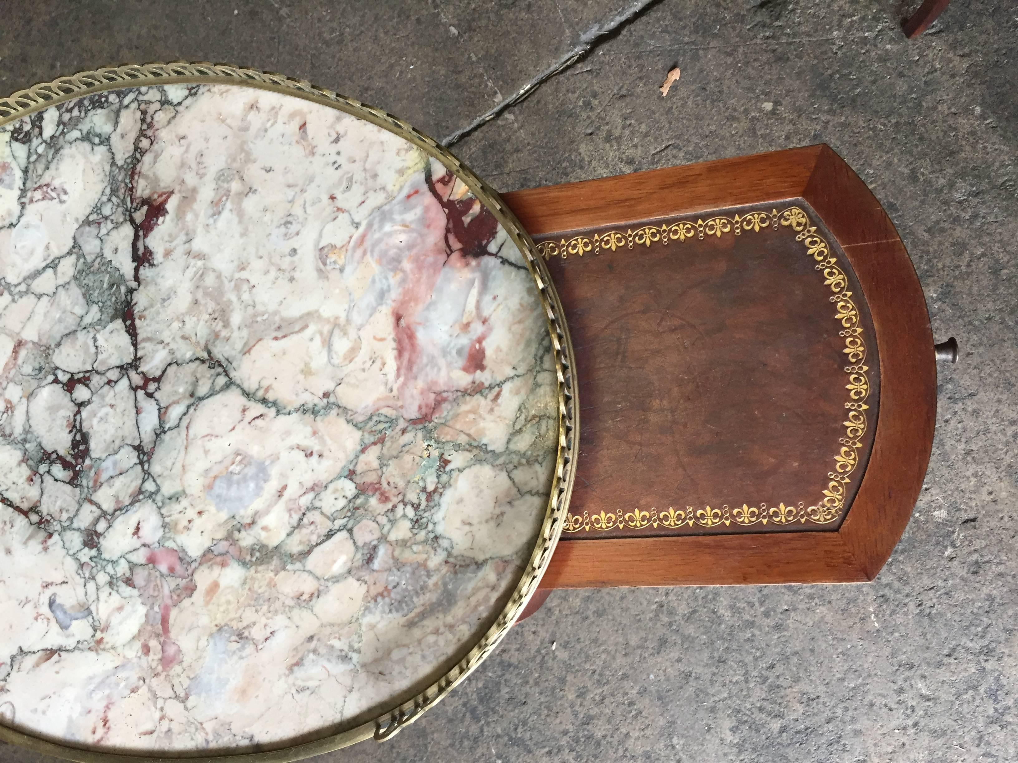 Pair of circa 1900 French Marble-Top, Bronze Gallery Tables with Drawers 6