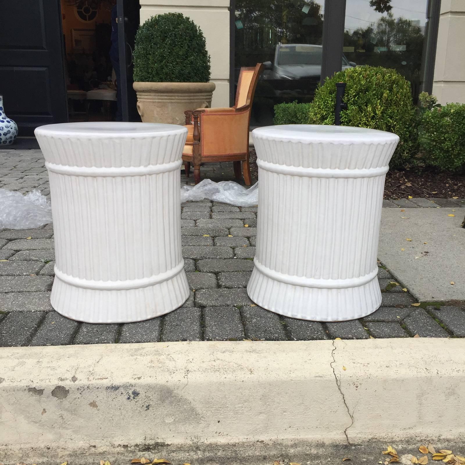 Pair of Mid-20th Century White Garden Seats, Marked 