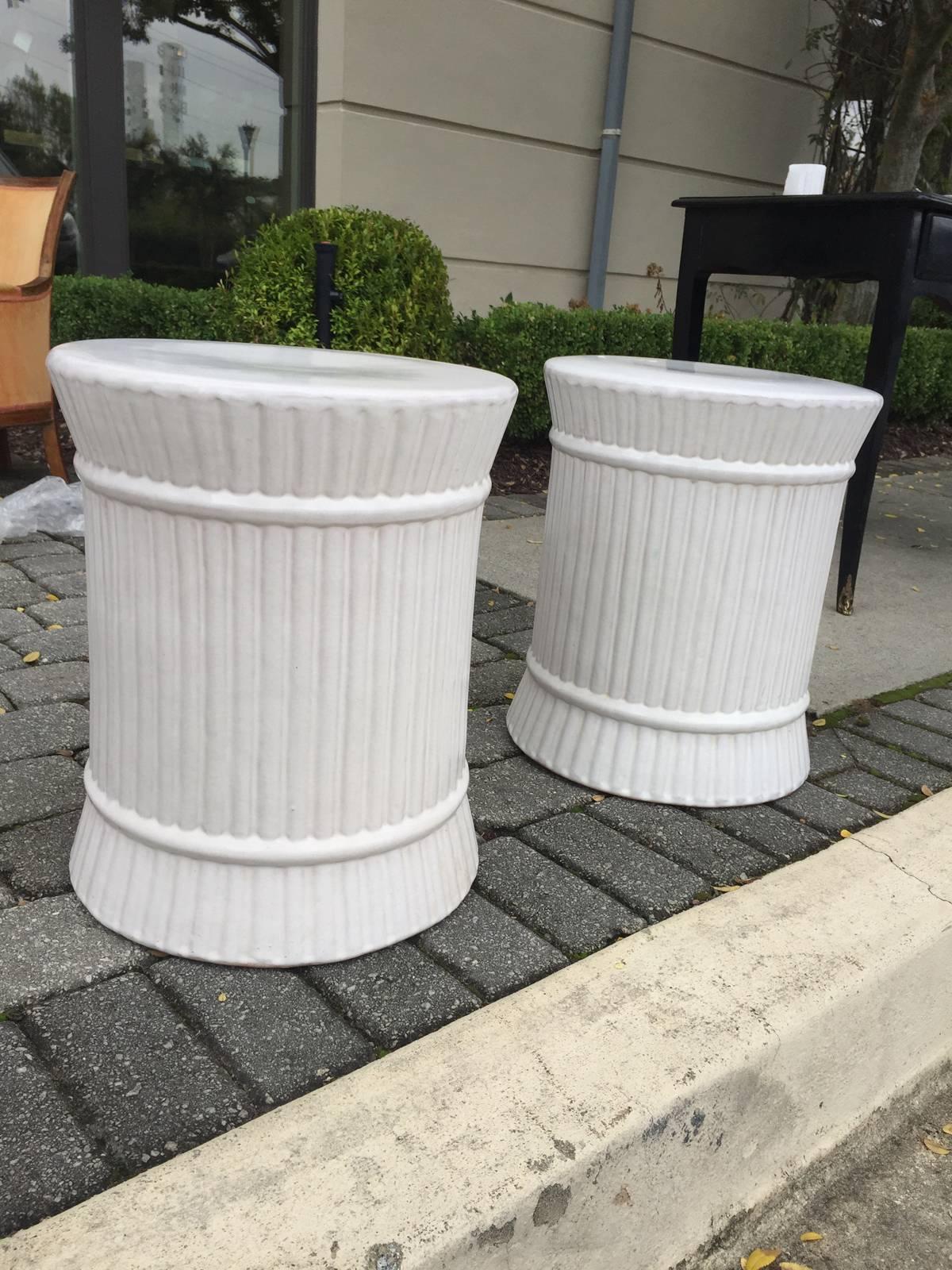 Pair of Mid-20th Century White Garden Seats, Marked 