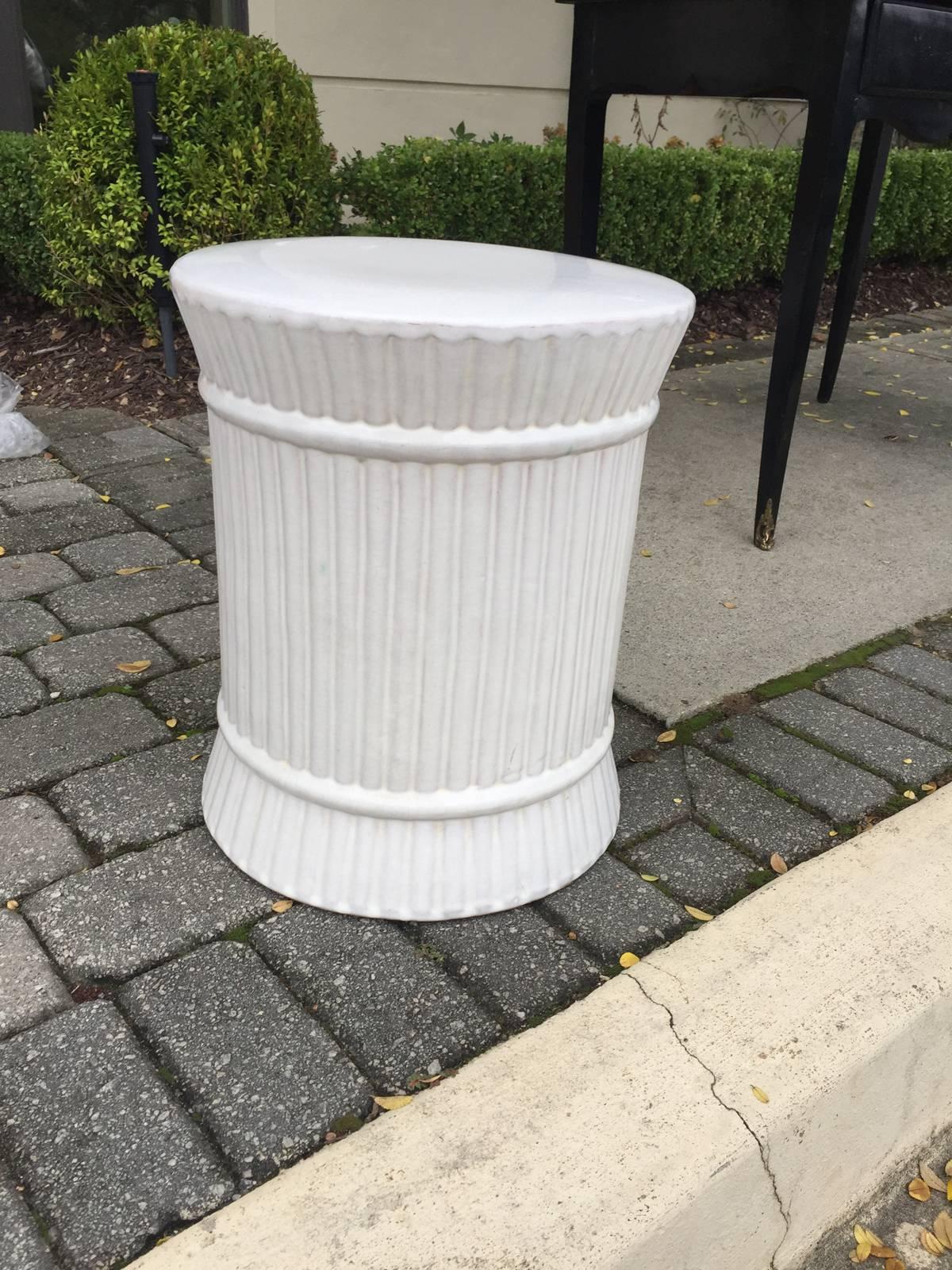 Pair of Mid-20th Century White Garden Seats, Marked 