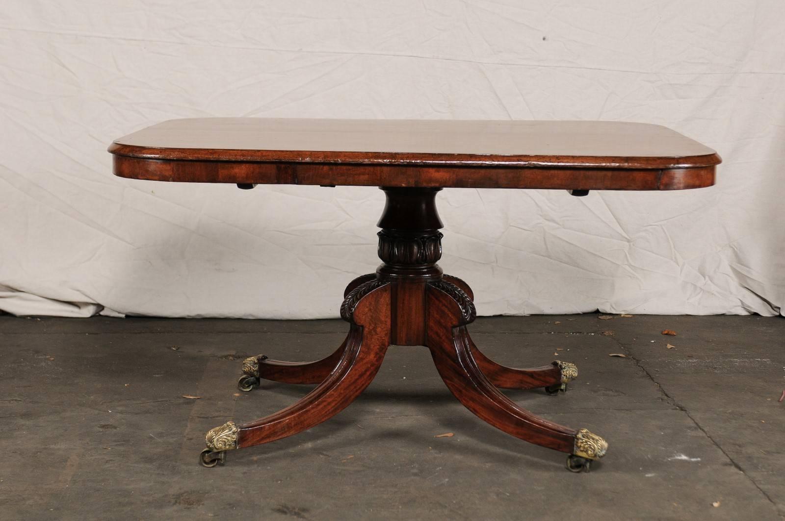 English Regency mahogany breakfast table with acanthus leaf detail on pedestal, spectacular- to the bottom of the apron- 26.25 