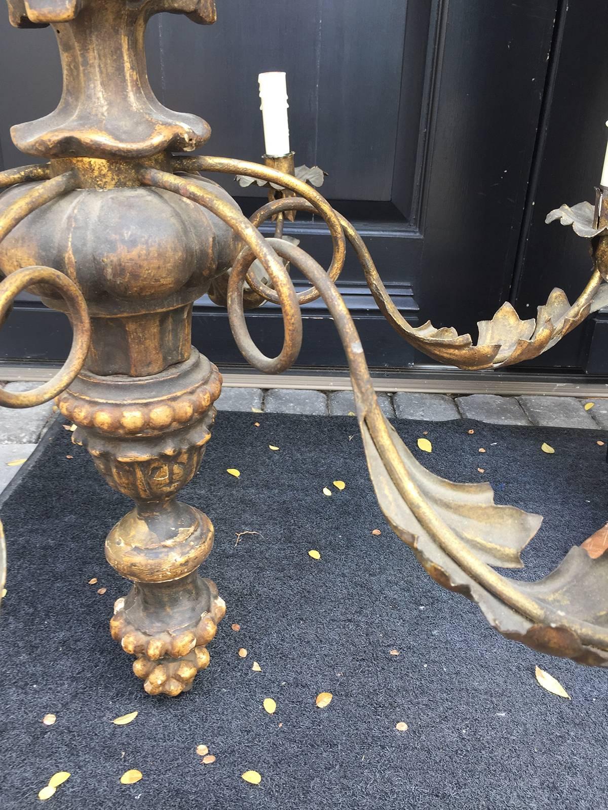 20th Century Giltwood and Tole Six-Light Chandelier 2