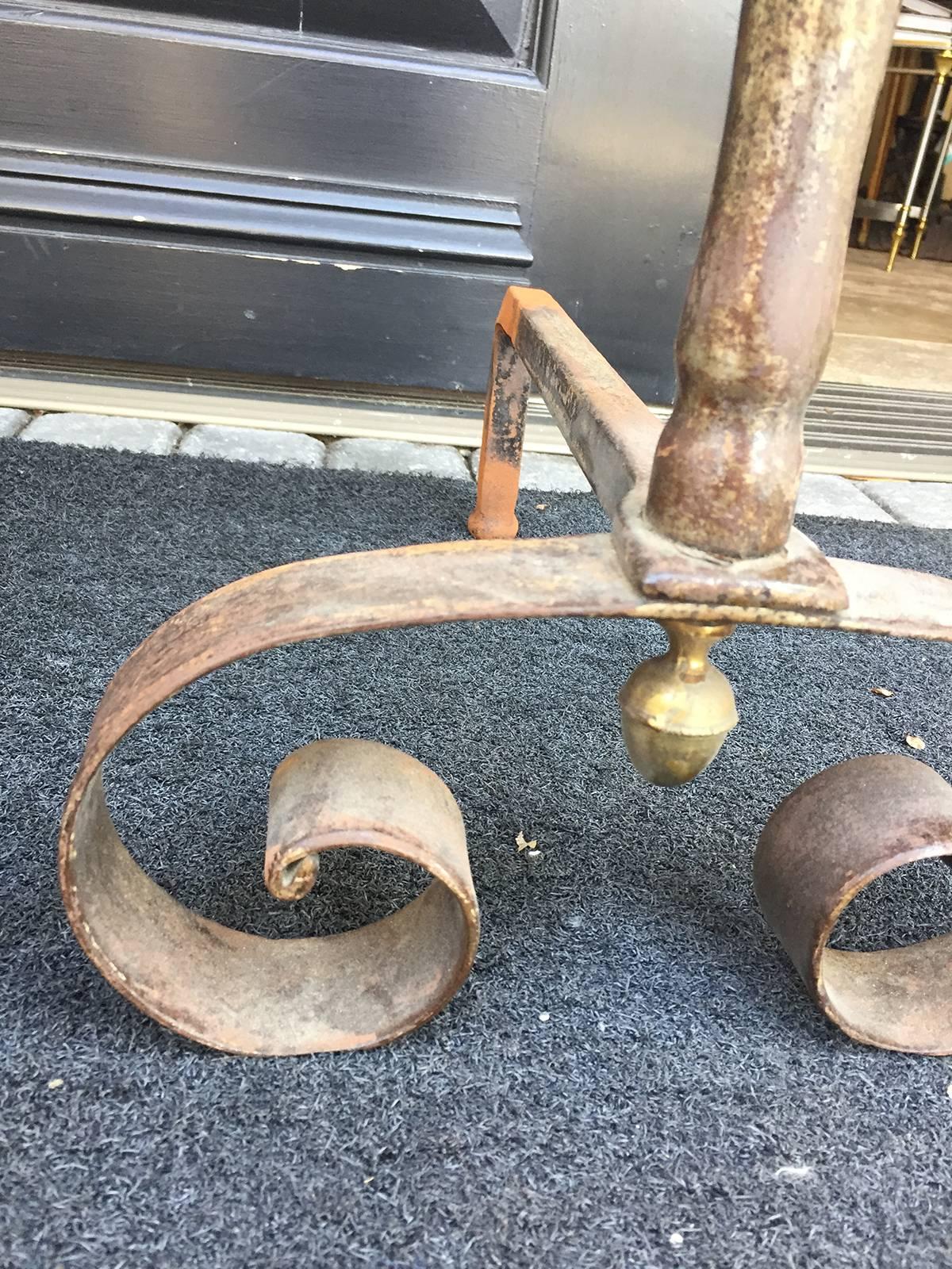 Elegant French Steel and Brass Andirons, Incredible, circa 1900 In Good Condition In Atlanta, GA