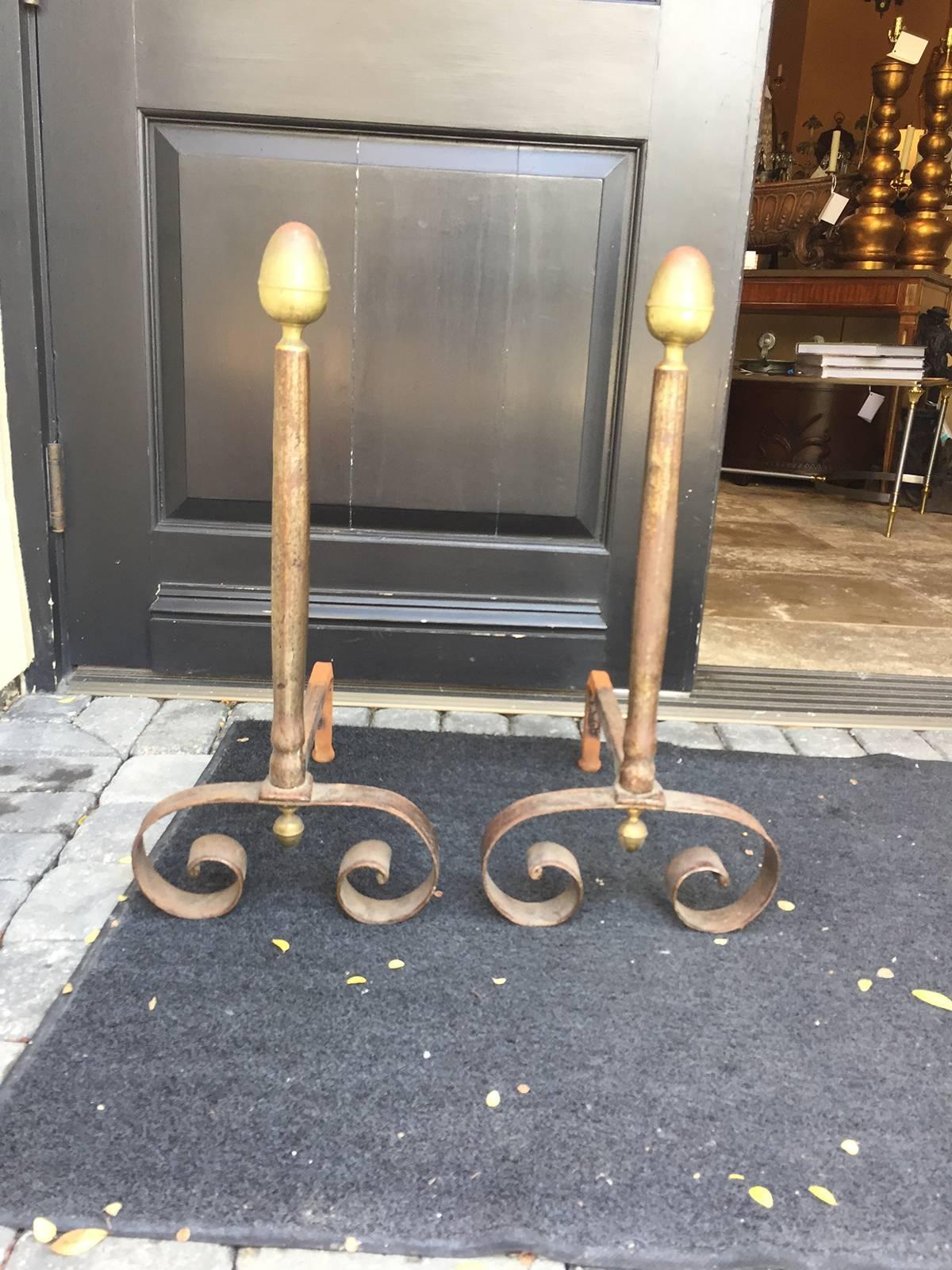 Elegant French Steel and Brass Andirons, Incredible, circa 1900 3