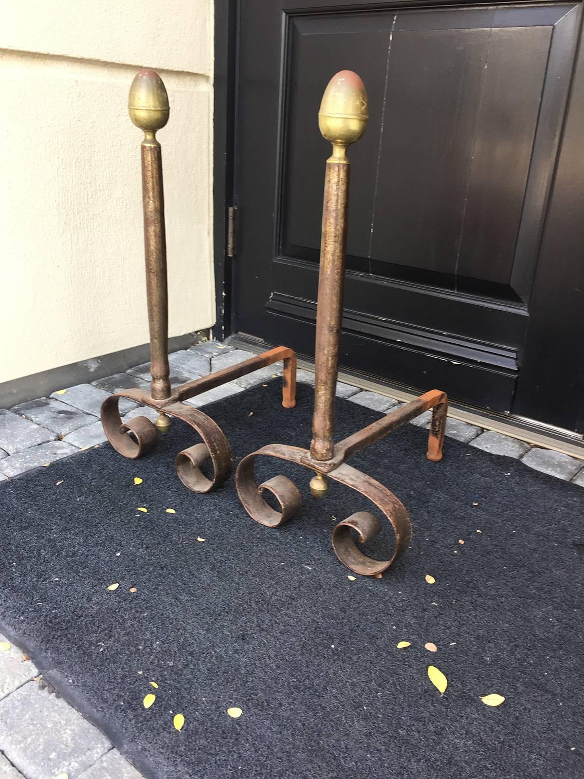Elegant French Steel and Brass Andirons, Incredible, circa 1900 4