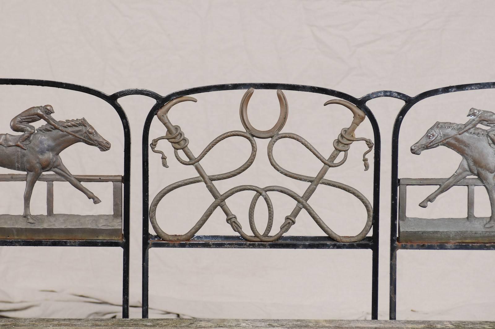 20th Century Iron and Brass Equestrian Bench, Wooden Seat 1