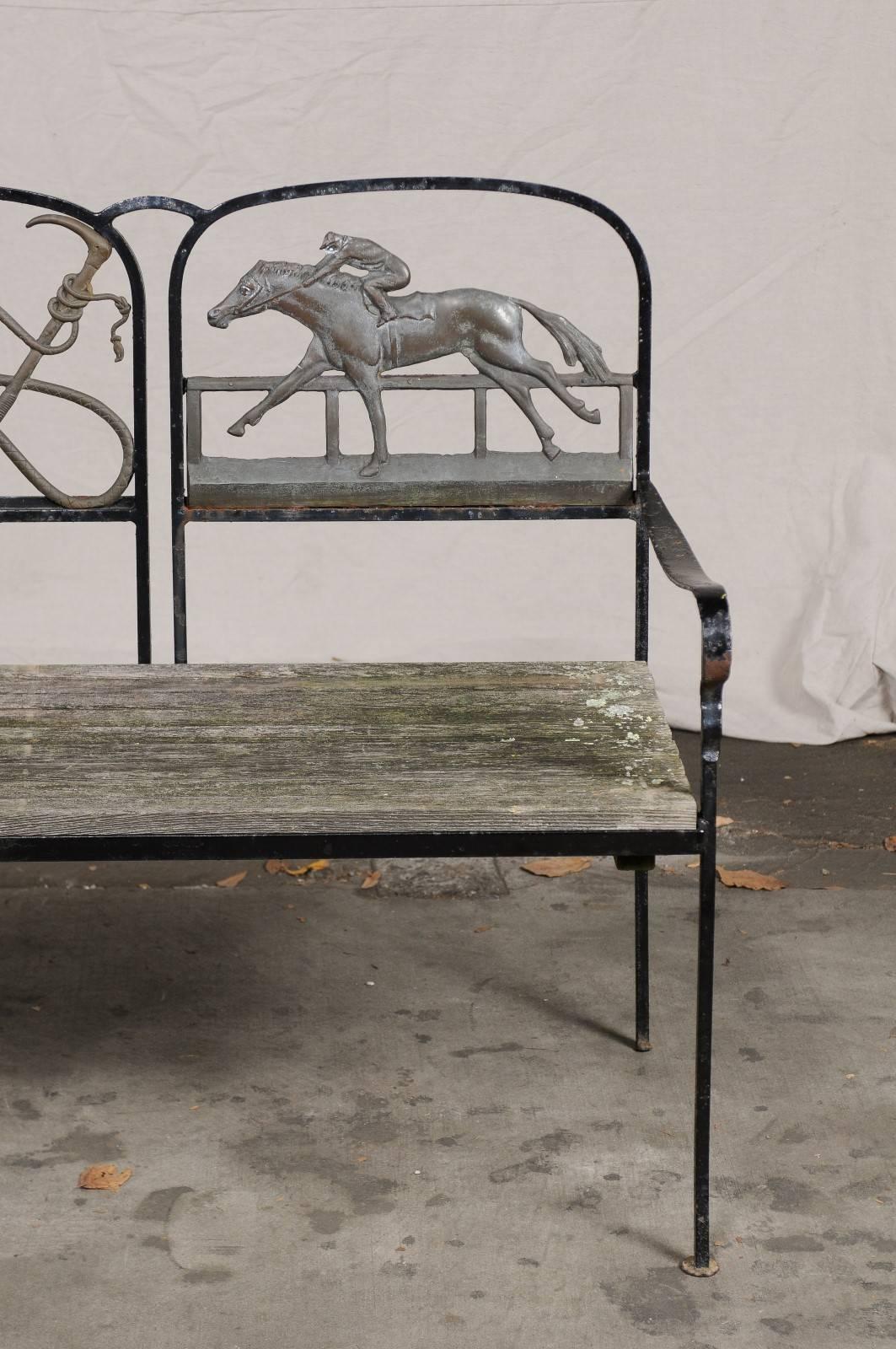 20th Century Iron and Brass Equestrian Bench, Wooden Seat 2