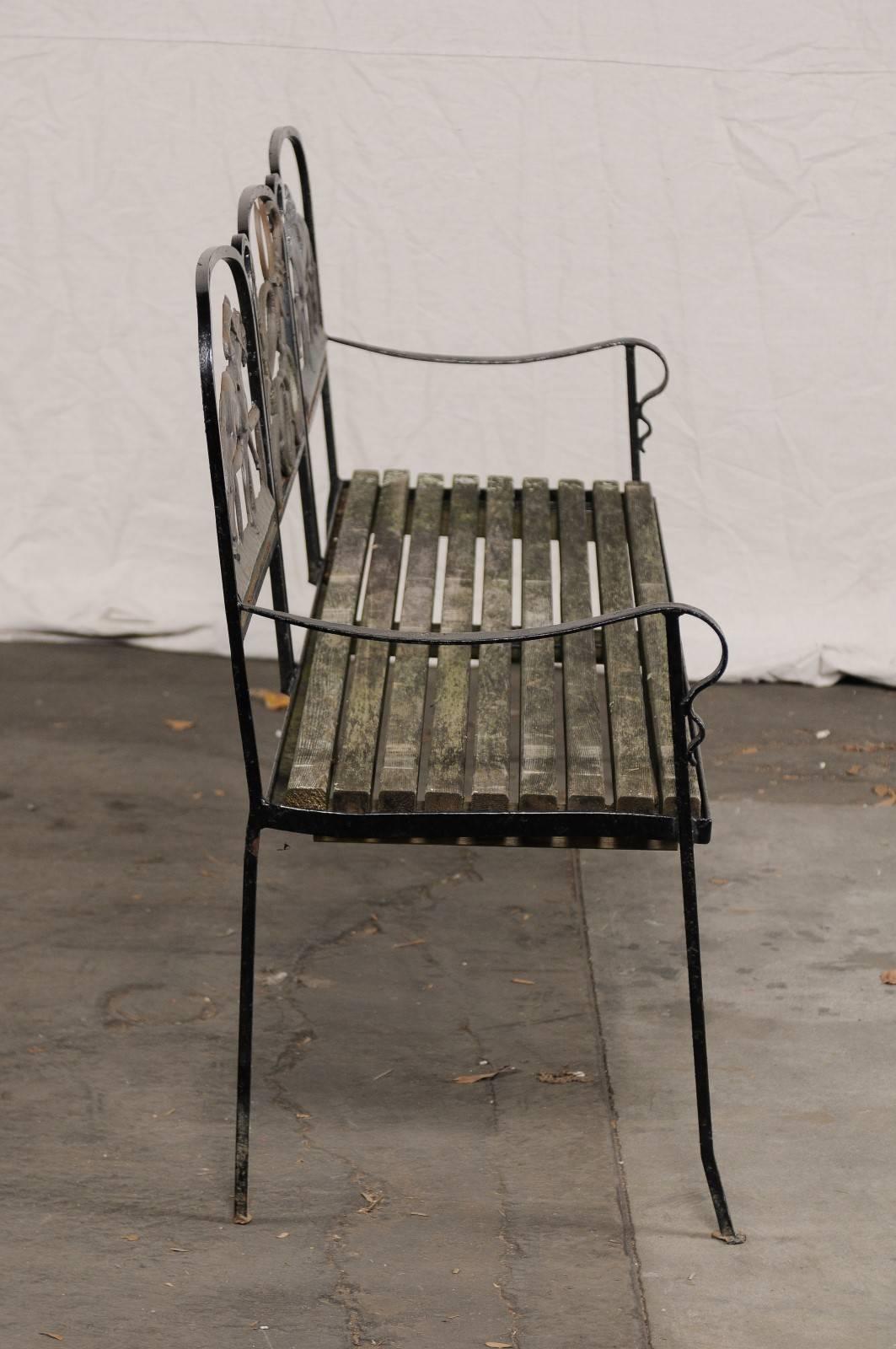 20th Century Iron and Brass Equestrian Bench, Wooden Seat 4