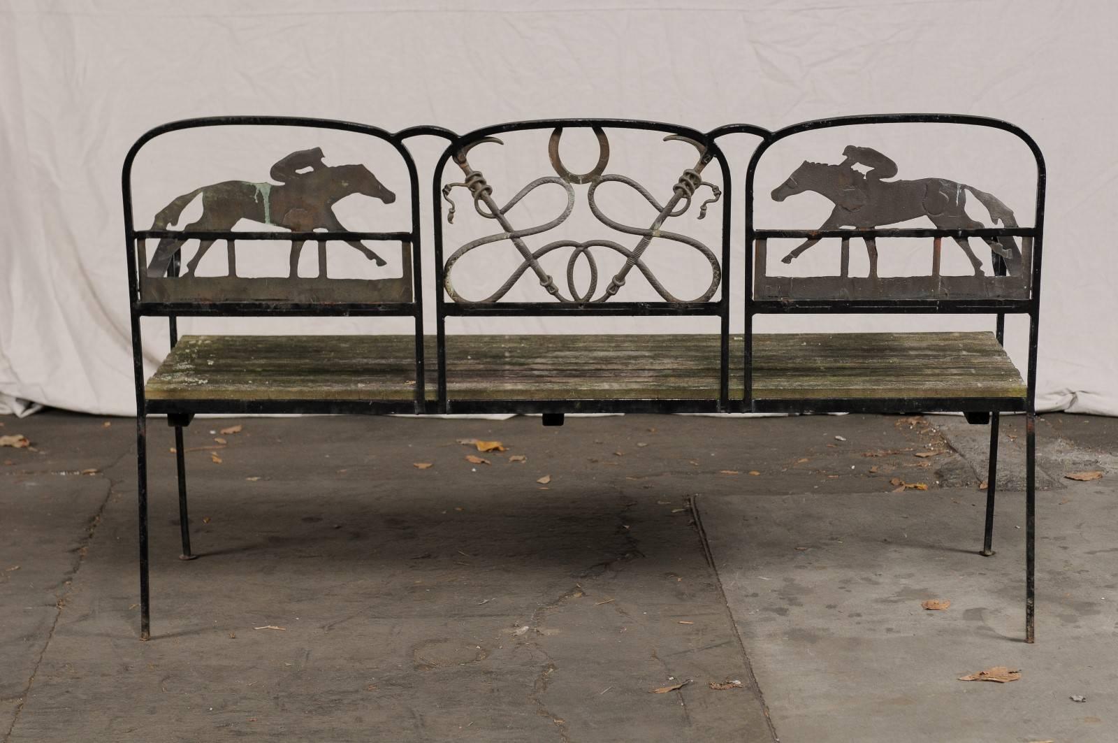 20th Century Iron and Brass Equestrian Bench, Wooden Seat 5