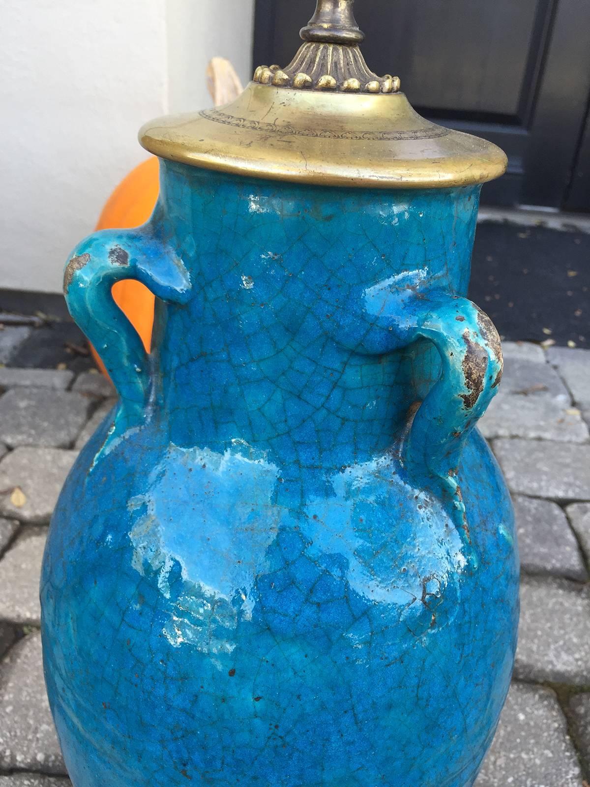 19th Century Incredible Late 19th/Early 20th Century French Blue Pottery Lamp