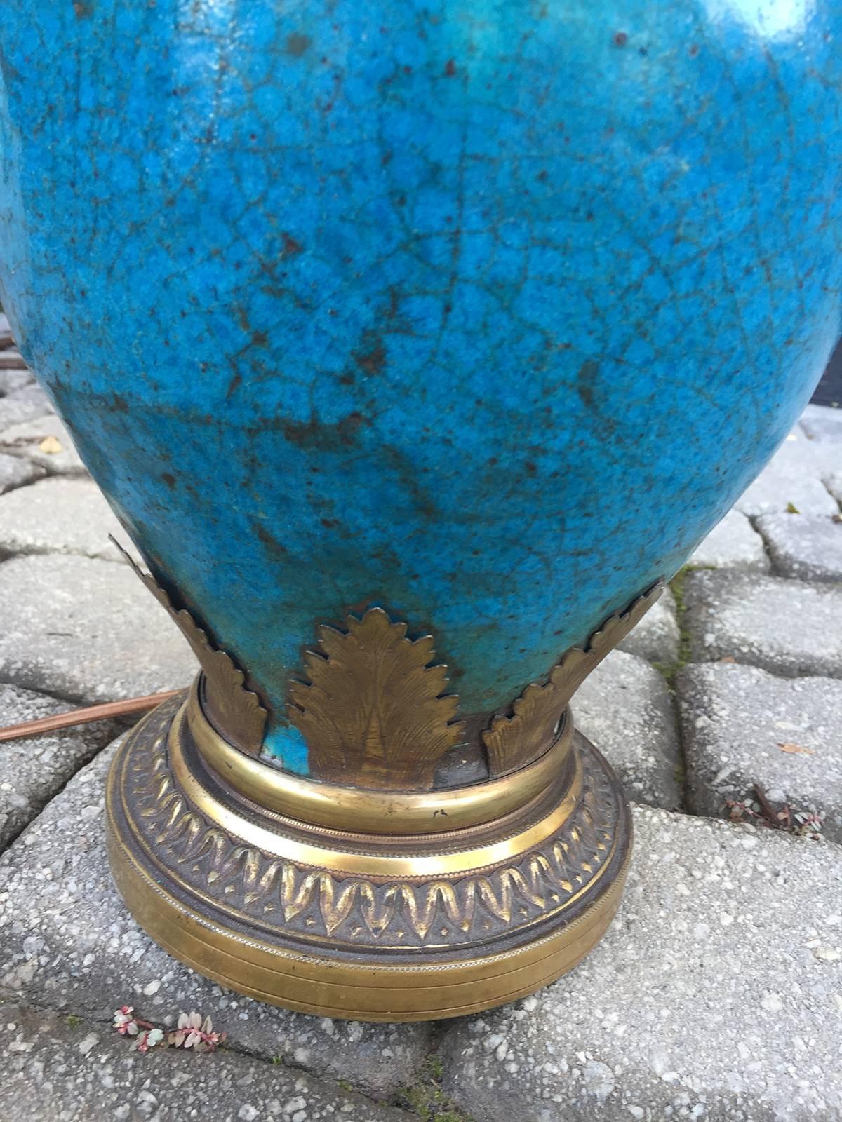 Incredible Late 19th/Early 20th Century French Blue Pottery Lamp 1