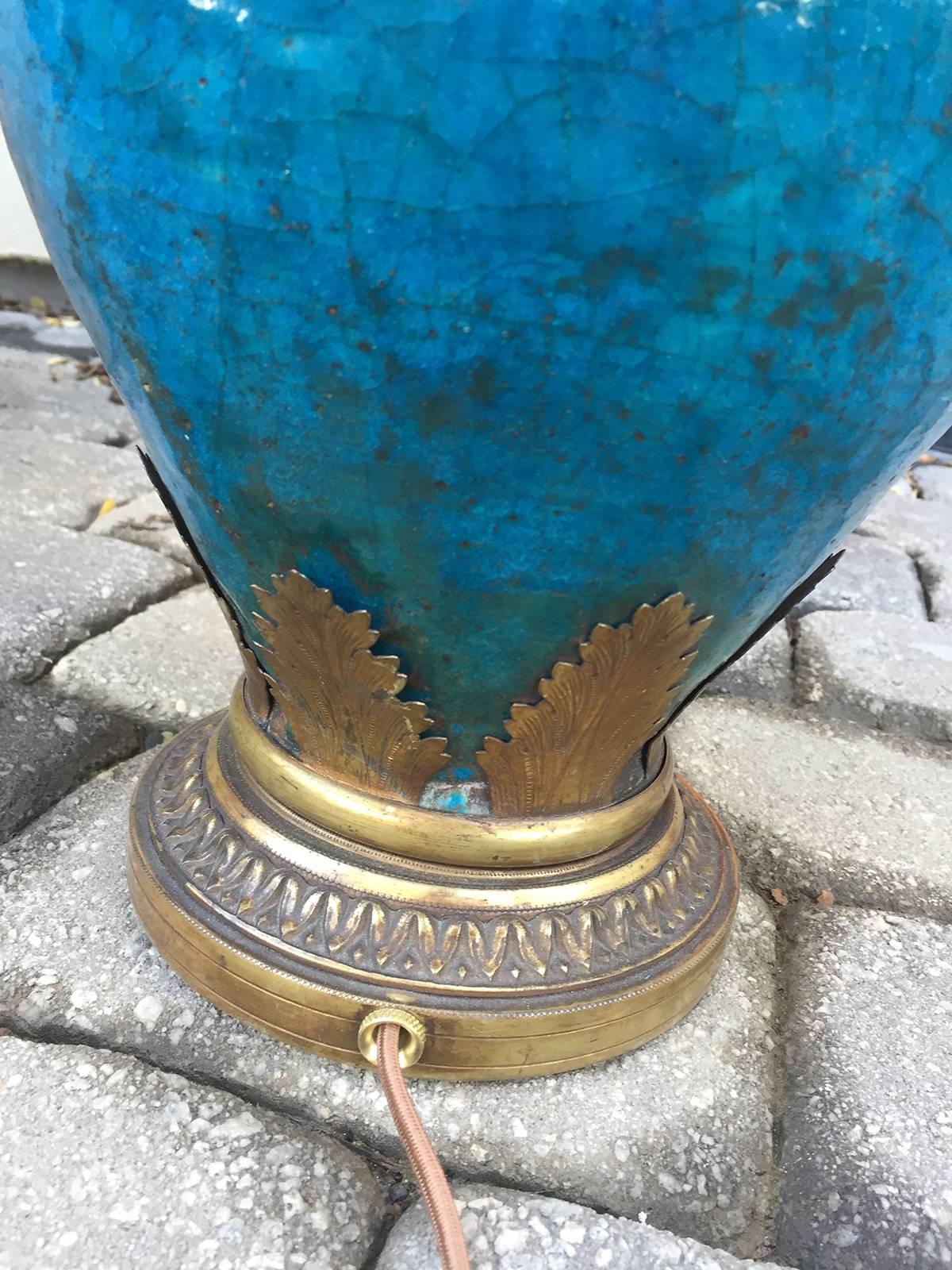 Incredible Late 19th/Early 20th Century French Blue Pottery Lamp 3