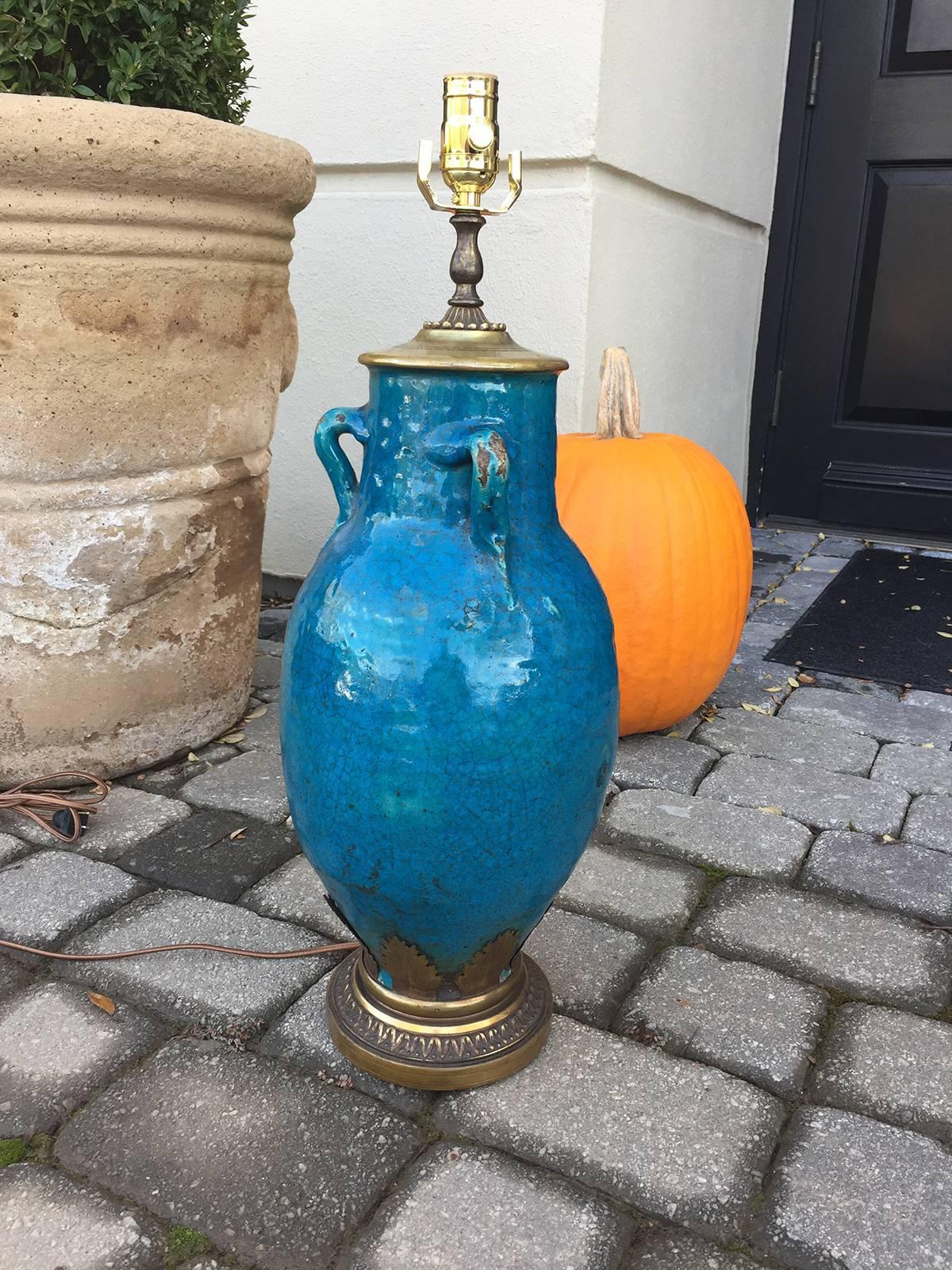 Incredible Late 19th/Early 20th Century French Blue Pottery Lamp 4