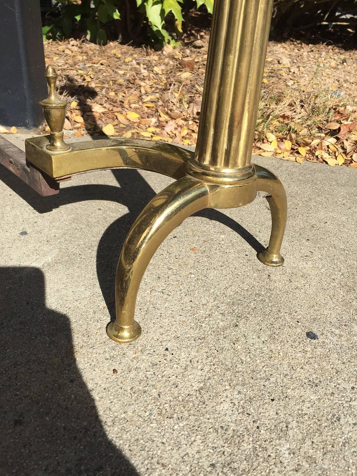 20th Century Tall Brass Andirons with Melon Finial In Good Condition In Atlanta, GA