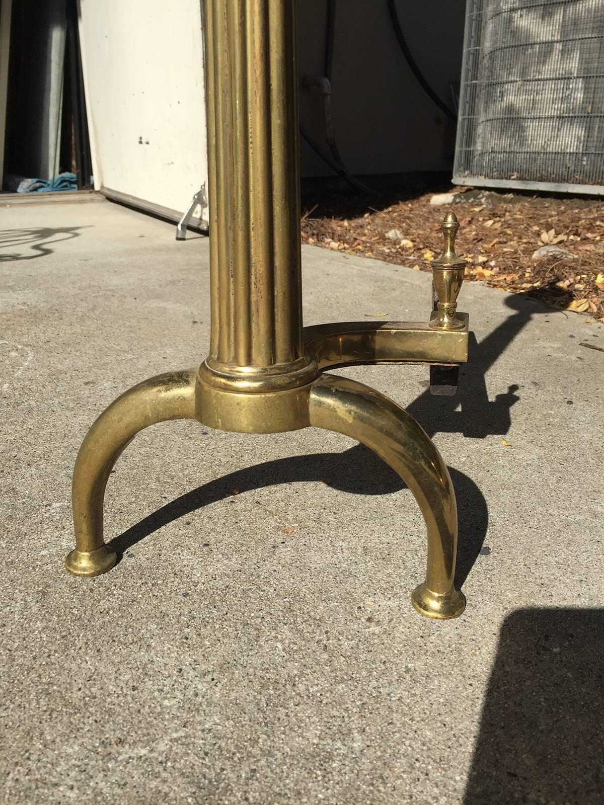20th Century Tall Brass Andirons with Melon Finial 3