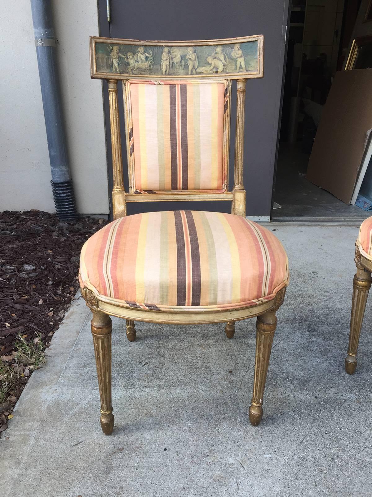 Pair of 19th century English neoclassical side chairs.