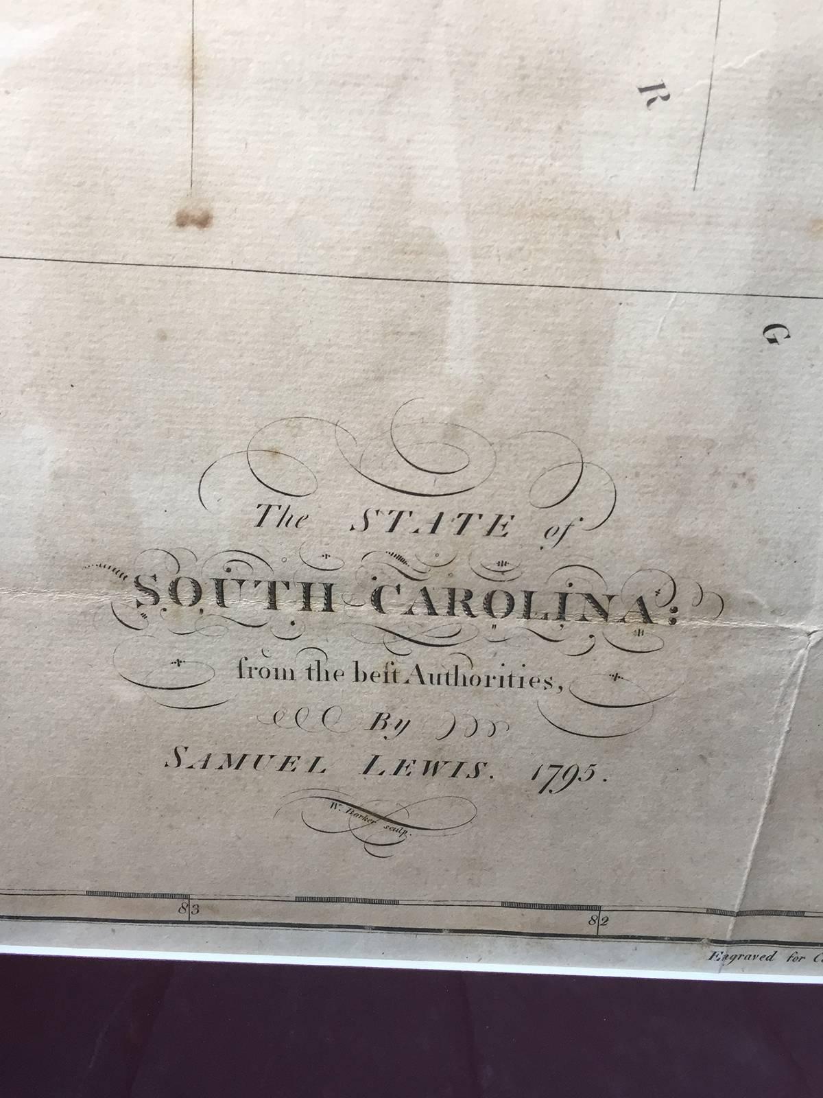 Lewis' the State of South Carolina, 1795 Map In Good Condition In Atlanta, GA