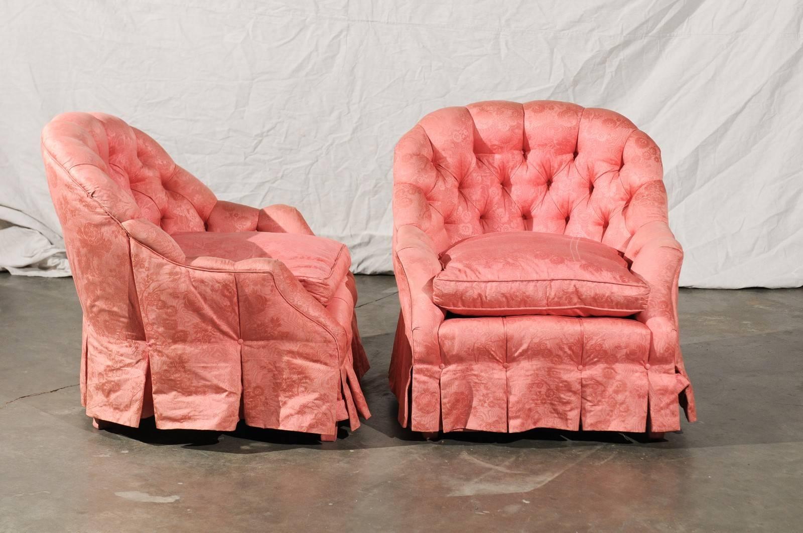 Pair of Tufted Club Chairs, circa 1960s-1970s In Good Condition In Atlanta, GA