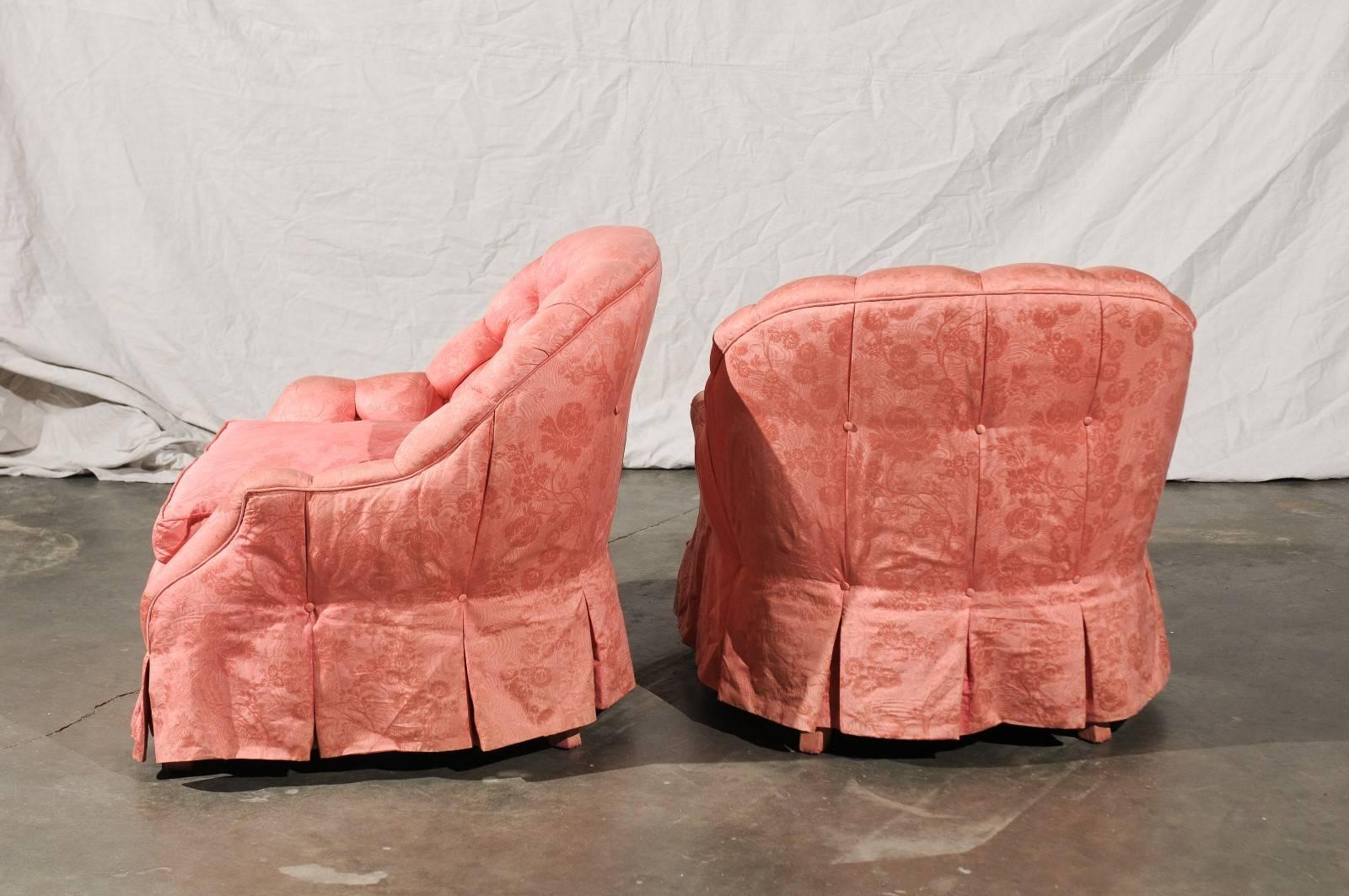 Mid-20th Century Pair of Tufted Club Chairs, circa 1960s-1970s