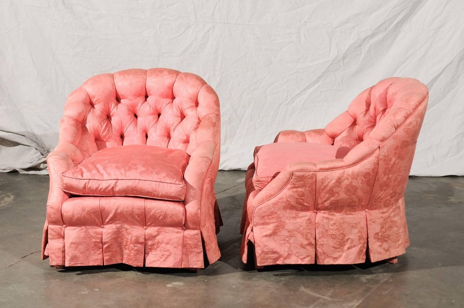 Upholstery Pair of Tufted Club Chairs, circa 1960s-1970s