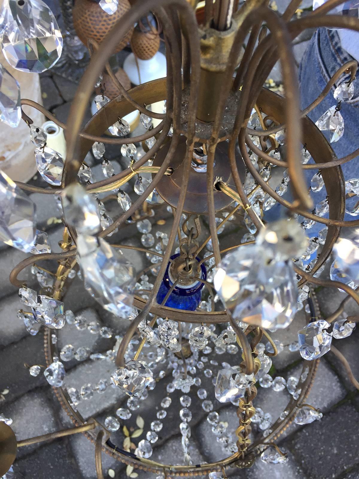 Early 20th Century Empire Style Bronze and Crystal Chandelier with Cobalt Blue 5