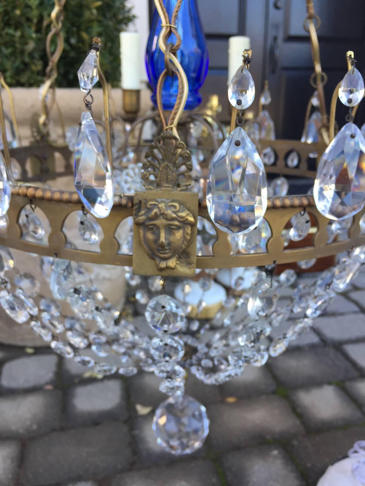 Early 20th Century Empire Style Bronze and Crystal Chandelier with Cobalt Blue 7