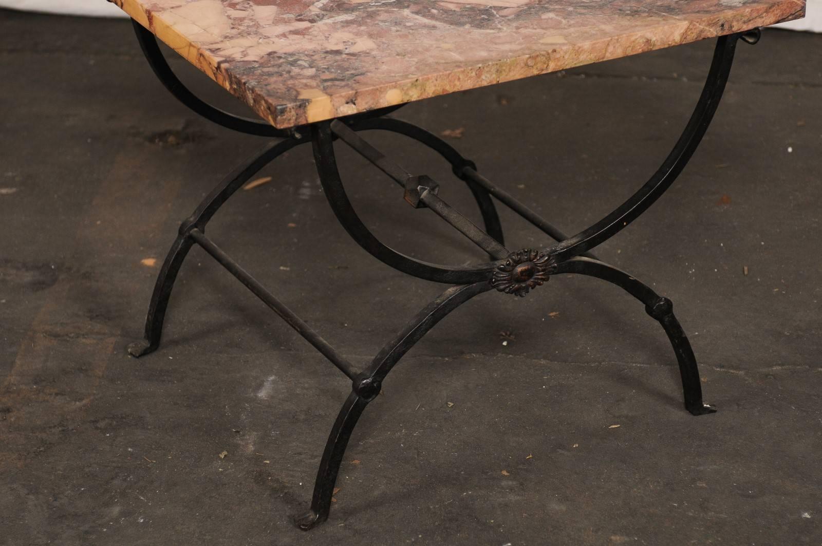 Early 20th Century Iron Side Table with Marble Top In Good Condition In Atlanta, GA